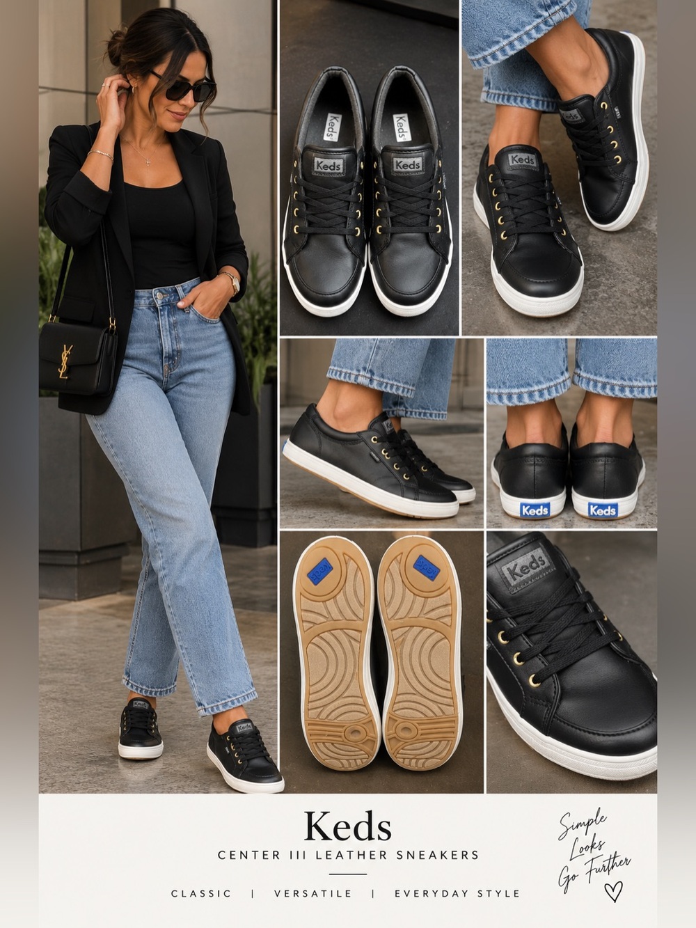 Keds Center III Leather Sneakers – Women’s Size 6 | Classic Black